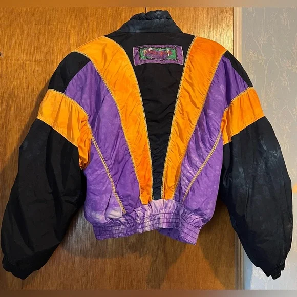 Vintage Dress the Bone Tie Dye Leopard Purple and Orange Quilted Ski Jac… - Picture 4 of 14